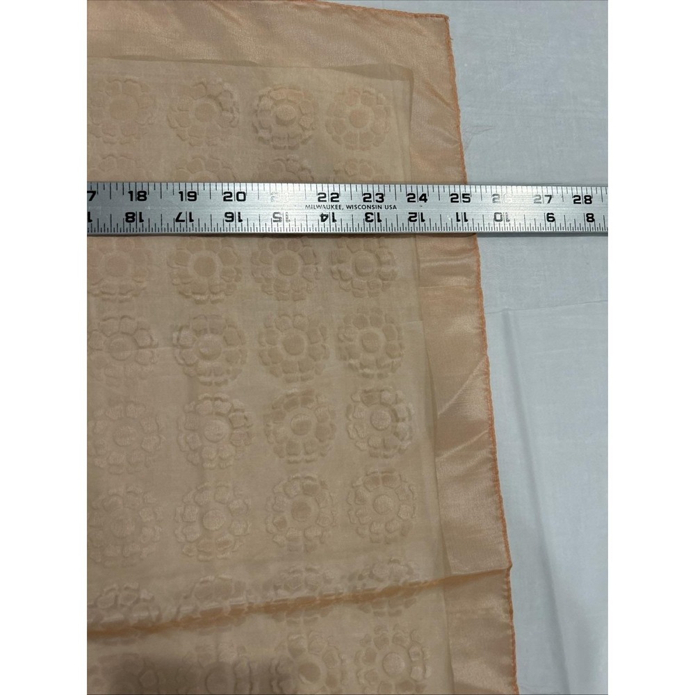 Vtg Peach Nylon Jacquard Scarf Geometric Floral Sheer Chiffon Womens OS Orange - Picture 3 of 6